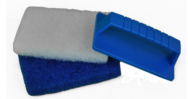 Minischrobpadhouder met schrobpad wit en blauw